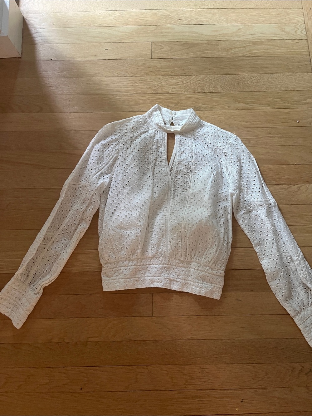 Frame White Eyelet Blouse with Keyhole Neck